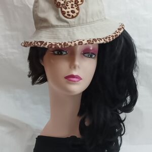 ( SOLD )Disney Beige Bucket Hat with Leopard Trim